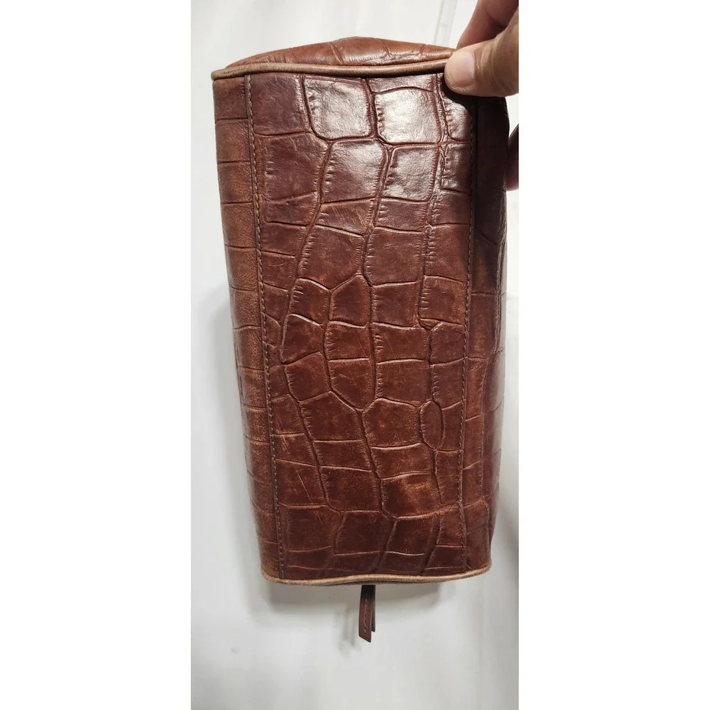 Fossil Brown Croc Embossed Leather Satchel Handbag SHB1140 Brass Hardware